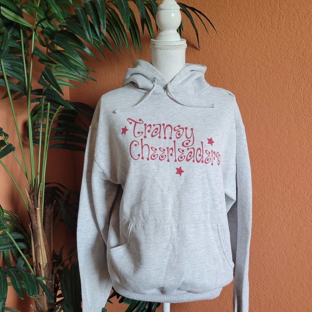 3/$25 Jerzees Transy Cheerleaders Hoodie Sweatshirt Gray Red Medium